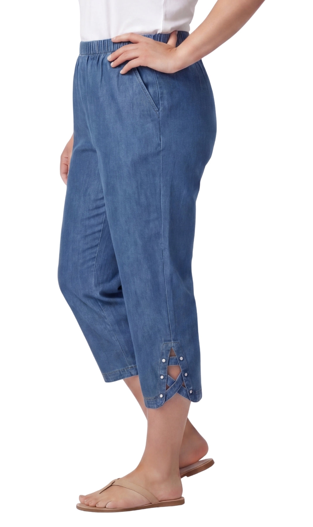 Women's Lightweight Capris with Studded Hem Detail