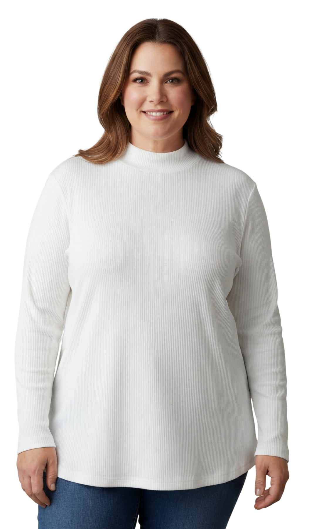 Women's Ribbed Long Sleeves Mock Neck Top in Cotton Comfort 6
