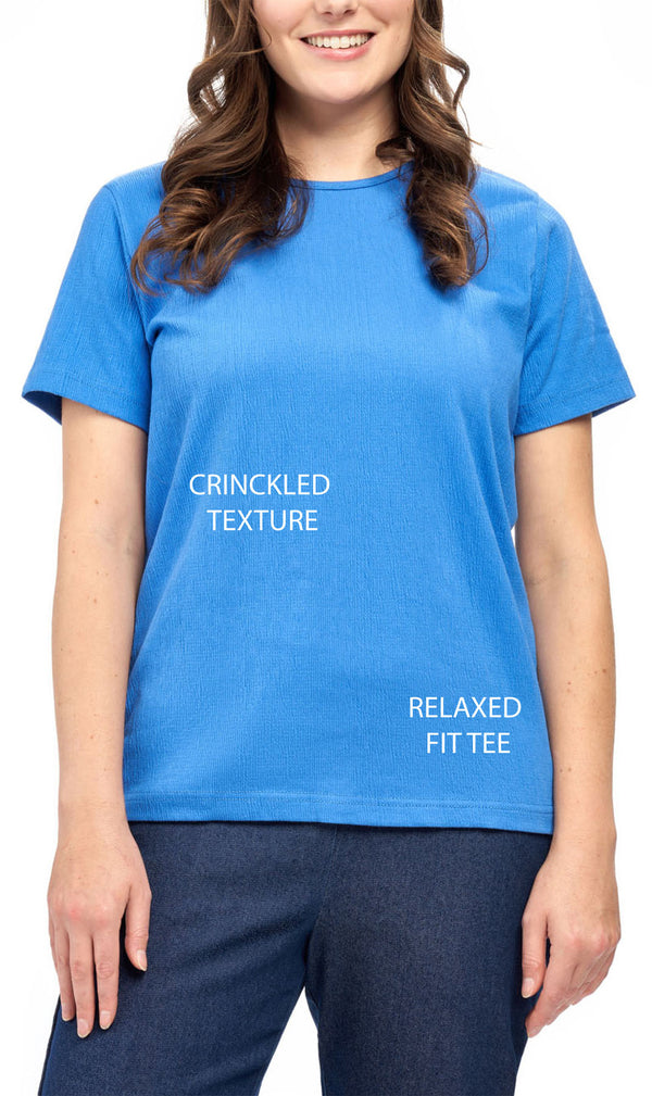 Women's Textured Knit Tee - Med Blue - Info -TURTLE BAY APPAREL