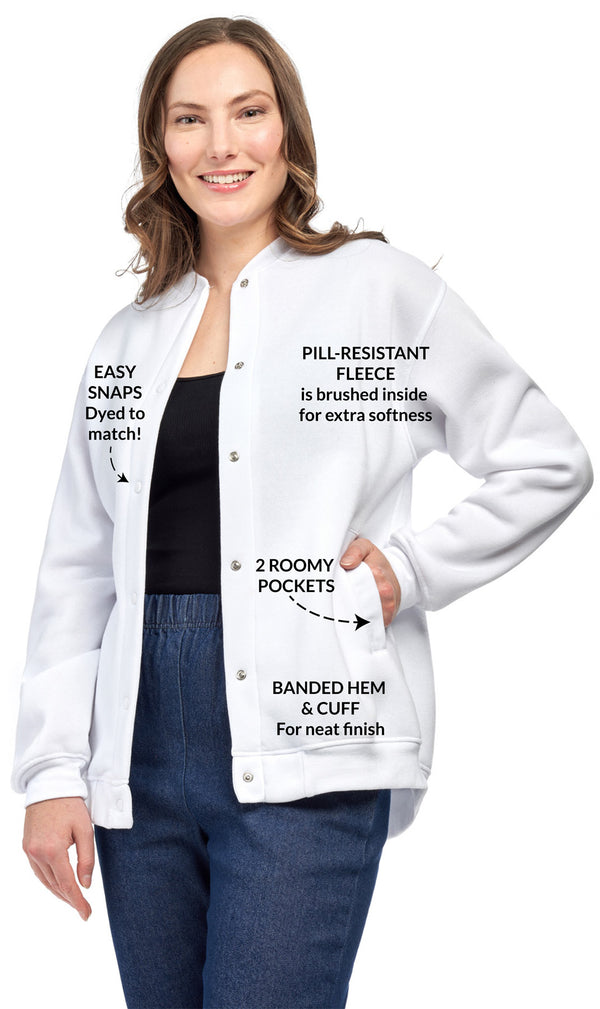 Women's Snap Up Jacket – Soft, Fleecy Lining for Three-Season Comfort - White - Info - TURTLE BAY APPAREL