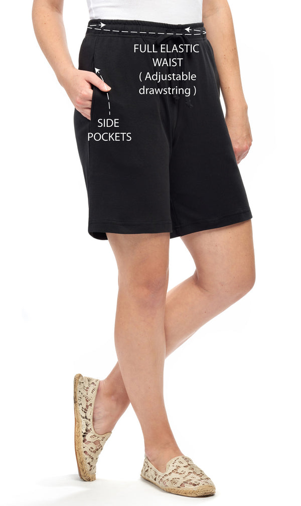 Womens Cotton Knit Shorts - Black  - Info - TURTLE BAY APPAREL