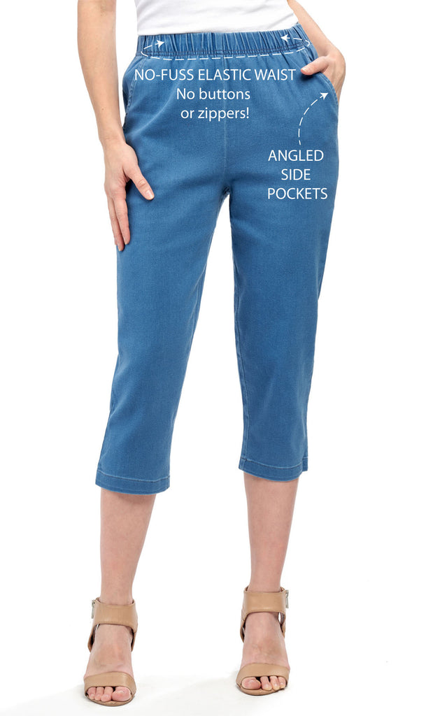 Women's Stretch Denim Capris– Lightweight Stretch Fabric for Cool Comfort –  TURTLE BAY APPAREL