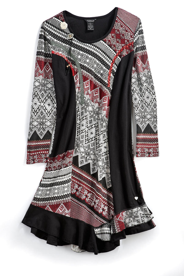 Women's Novelty Mixed Media Knit A-line Dress - Flat lay -  TURTLE BAY APPAREL