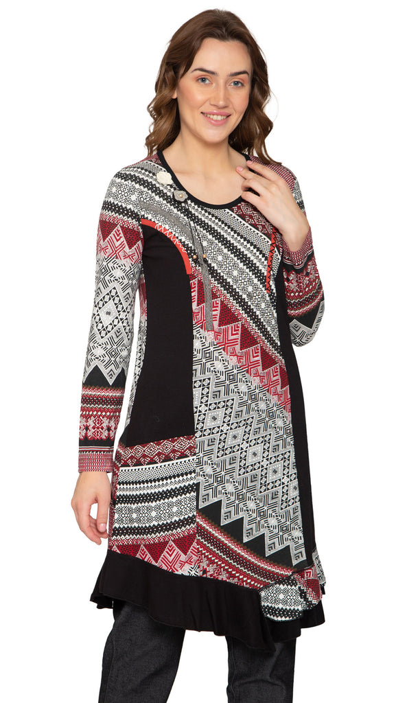 Women's Novelty Mixed Media Knit A-line Dress- Full -  TURTLE BAY APPAREL