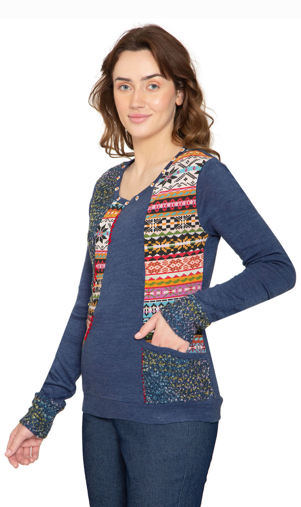 Women's Tribal Beauty Aztec Mixed Pattern Sweater - Side -  TURTLE BAY APPAREL