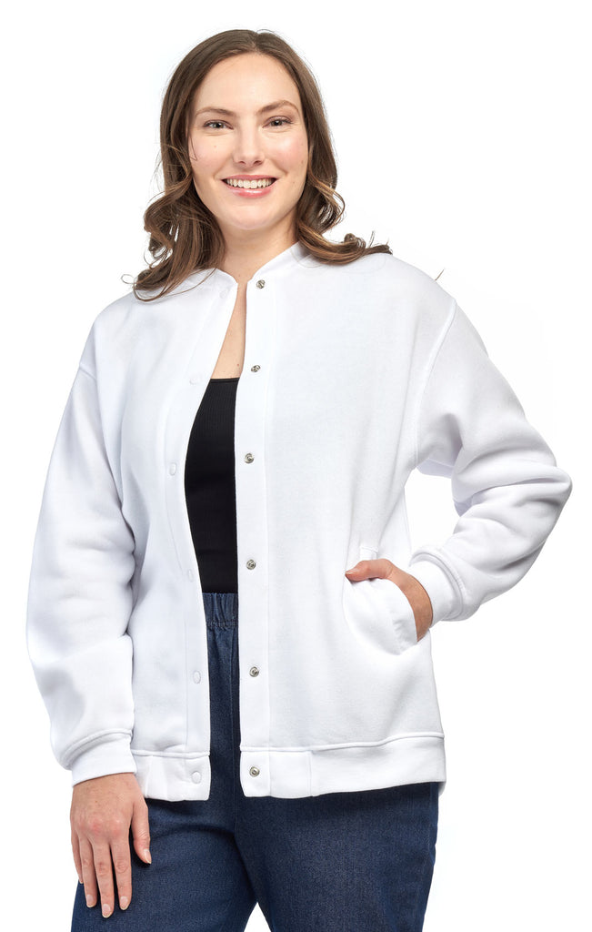 Women's Snap Up Jacket – Soft, Fleecy Lining for Three-Season Comfort -White - Front - TURTLE BAY APPAREL