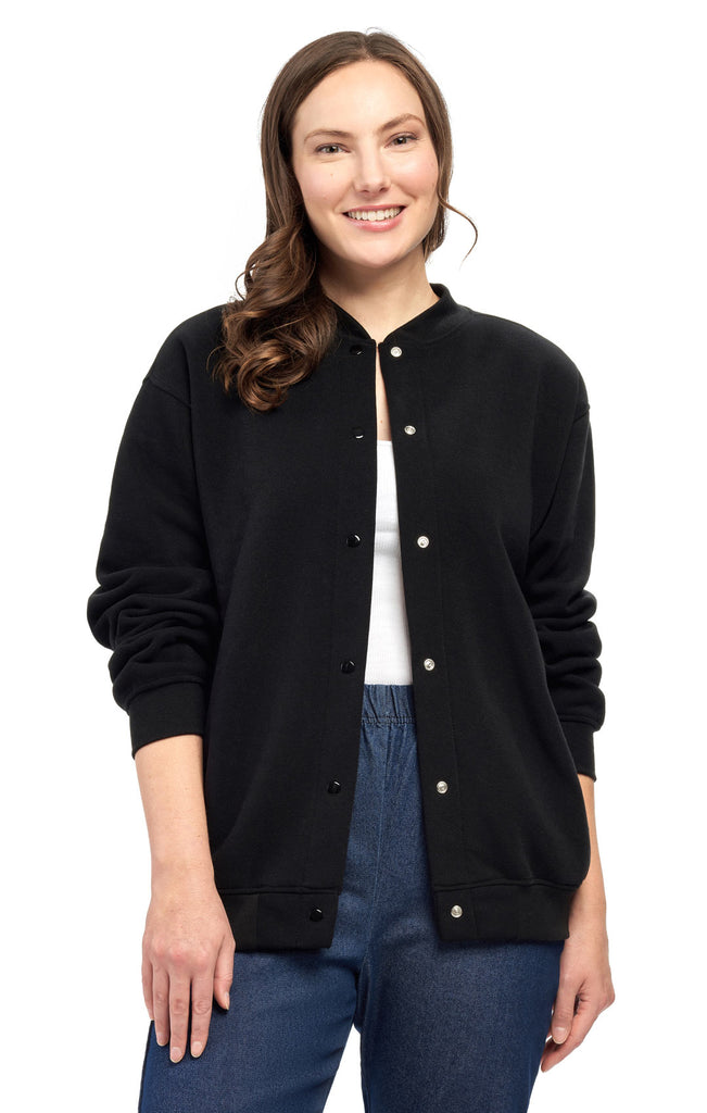 Women's Snap Up Jacket – Soft, Fleecy Lining for Three-Season Comfort - black - Front - TURTLE BAY APPAREL