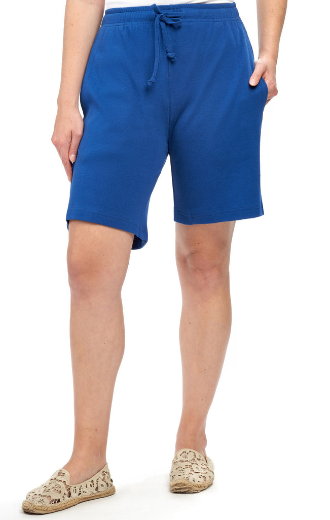 Womens Cotton Knit Shorts - Royal - front -TURTLE BAY APPAREL