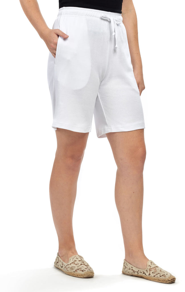 Womens Cotton Knit Shorts - White- Side - TURTLE BAY APPAREL