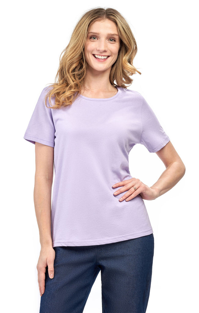 Women's Short Sleeve Crew Neck Knit Tee - Lavender- Front -  TURTLE BAY APPAREL