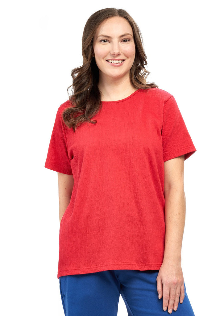 Women's Textured Knit Tee - Red - Front - TURTLE BAY APPAREL