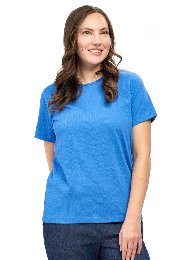 Women's Textured Knit Tee - Med Blue- Front - TURTLE BAY APPAREL