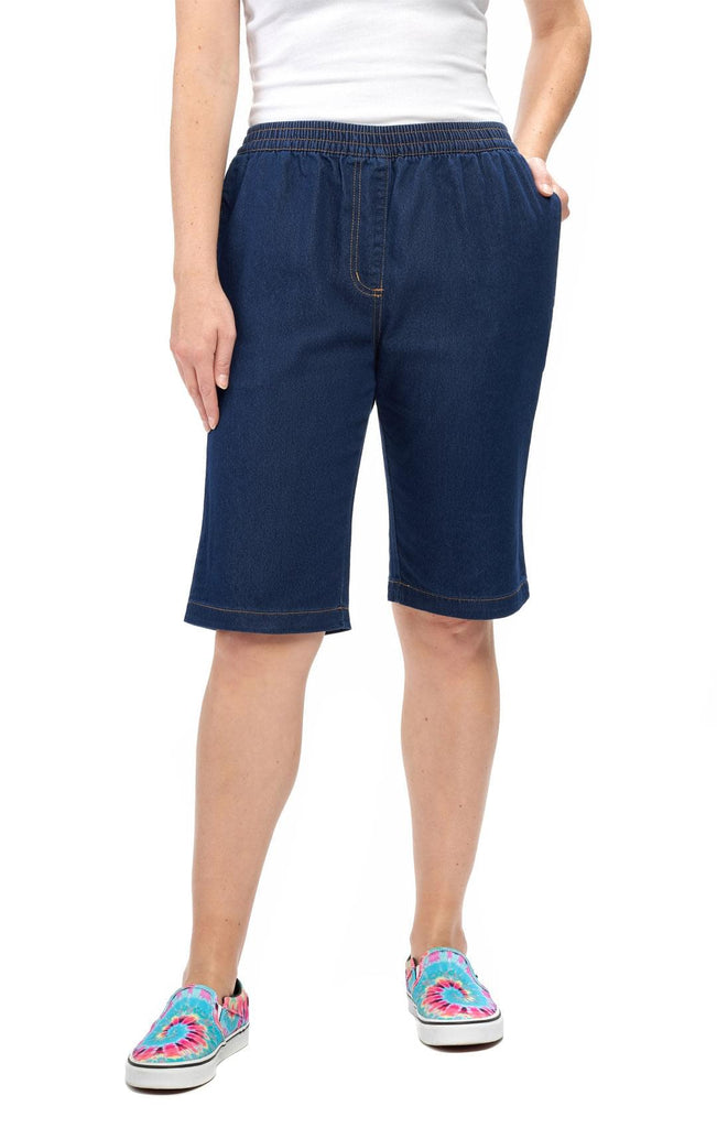 Women's Denim Pull On Bermuda Shorts - Easy Pull On Styles in Lightweight Denim - front - TURTLE BAY APPAREL