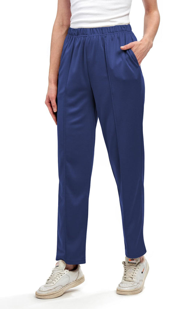 Women's Classic Poly Knit Pants - Pull On Slacks with Elastic Waist for Easy Comfort - Navy - Front - TURTLE BAY APPAREL