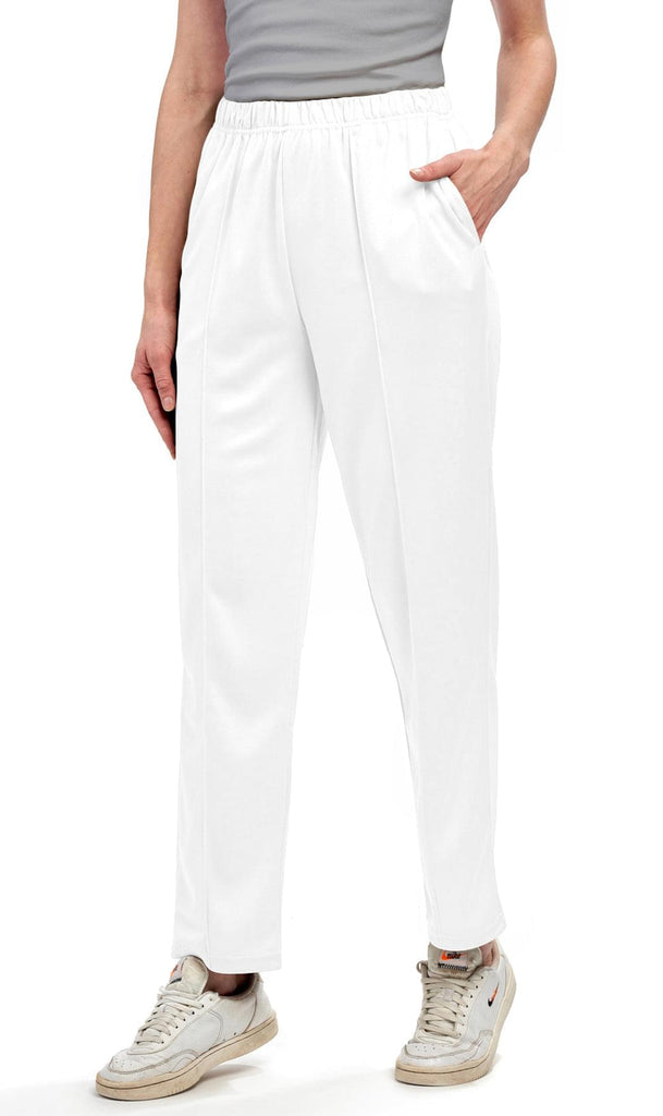Women's Classic Poly Knit Pants - Pull On Slacks with Elastic Waist for Easy Comfort - white - Front -TURTLE BAY APPAREL